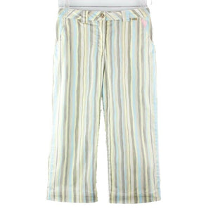 St John Sport Sz 2 x 19" Aqua Tan Ylw Multi Stripe Cotton Blnd Capri Pant