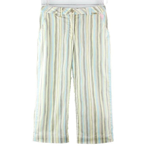 St John Sport Sz 2 x 19" Aqua Tan Ylw Multi Stripe Cotton Blnd Capri Pant