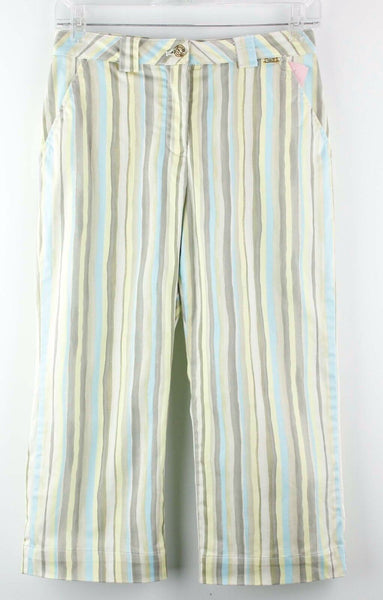 St John Sport Sz 2 x 19" Aqua Tan Ylw Multi Stripe Cotton Blnd Capri Pant