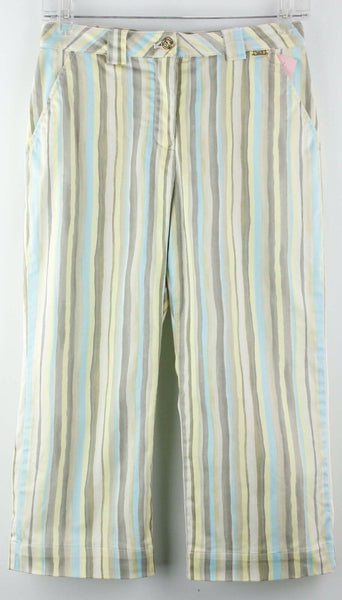 St John Sport Sz 2 x 19" Aqua Tan Ylw Multi Stripe Cotton Blnd Capri Pant