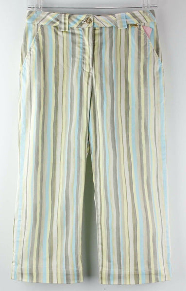St John Sport Sz 2 x 19" Aqua Tan Ylw Multi Stripe Cotton Blnd Capri Pant
