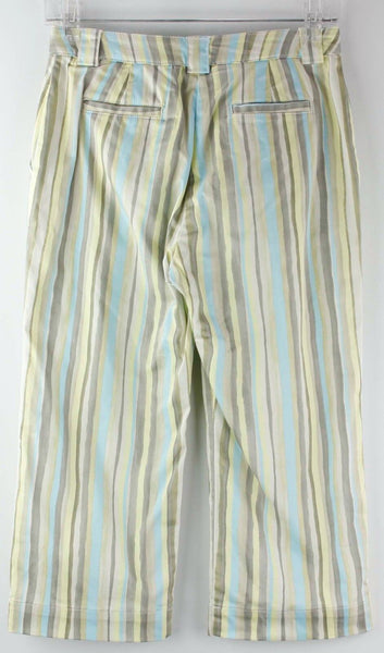 St John Sport Sz 2 x 19" Aqua Tan Ylw Multi Stripe Cotton Blnd Capri Pant
