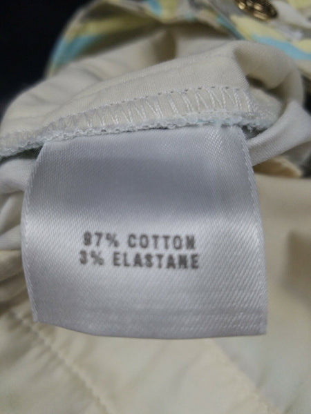 St John Sport Sz 2 x 19" Aqua Tan Ylw Multi Stripe Cotton Blnd Capri Pant