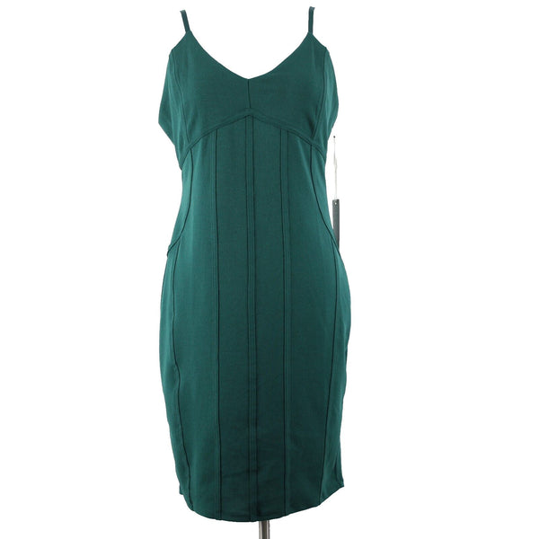 Iris NEW Sz XL Green V Neck Sleeveless Polyester Spandex Bodycon Dress