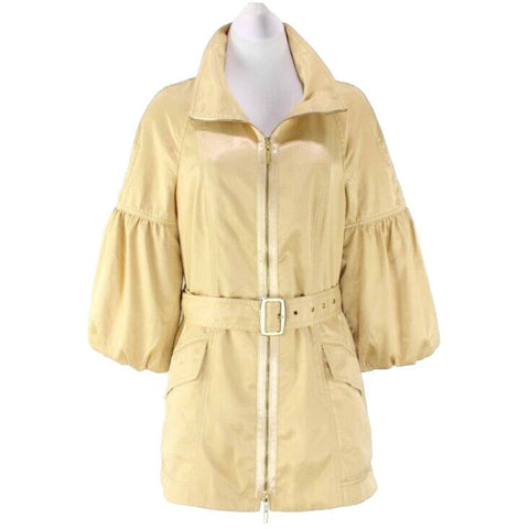 Worth Sz S Gold Yellow Satin Topstitched Balloon Sleeve Zip-Up Belted Jacket