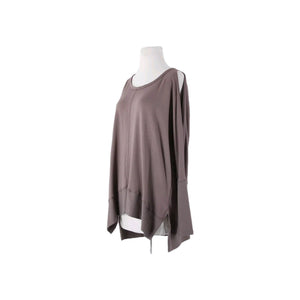 Wishlist NEW $39 Sz S Dusty Brown Asymmetrical Cold Shoulder Rayon Viscose Top