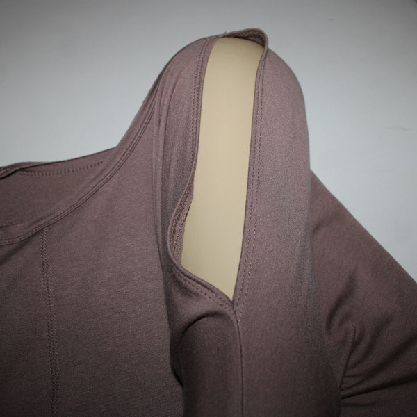 Wishlist NEW $39 Sz S Dusty Brown Asymmetrical Cold Shoulder Rayon Viscose Top