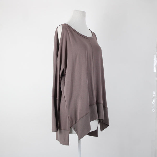 Wishlist NEW $39 Sz S Dusty Brown Asymmetrical Cold Shoulder Rayon Viscose Top