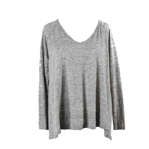 Heather Sz P Heather Gray Drop Shoulder Open Back 100% Linen Knit Top