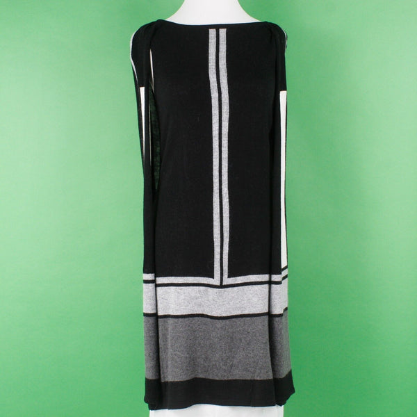 Vertigo NEW $230 Sz XS Black Gray Built in Cape Cotton Blend Sweater Knit Dress