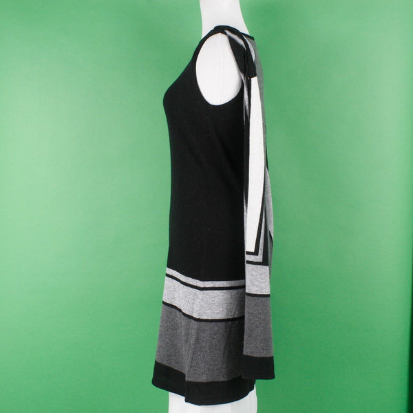 Vertigo NEW $230 Sz XS Black Gray Built in Cape Cotton Blend Sweater Knit Dress