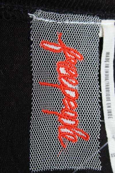 Free People NEW $ 68 Sz XS Black Multi Applique Raw Edge Neckline Hi Lo Top