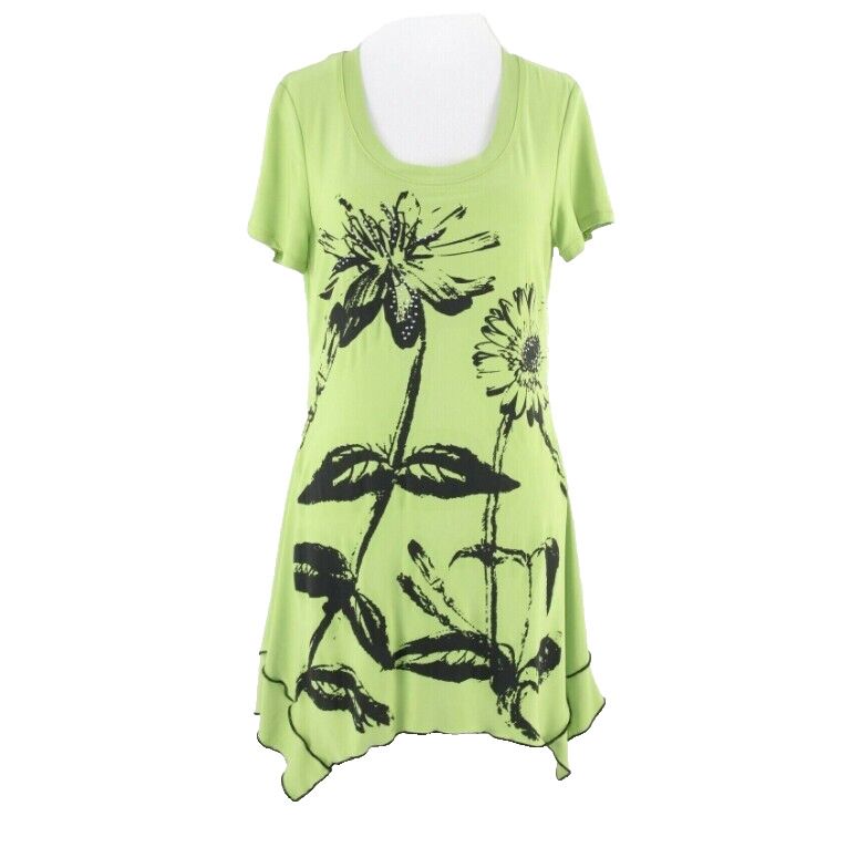 Frank Lyman Sz 8 Green Multi Silver Rhinestone Asymmetrical Poly Blend Top