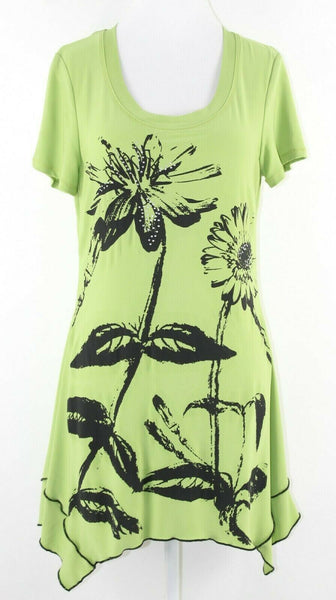 Frank Lyman Sz 8 Green Multi Silver Rhinestone Asymmetrical Poly Blend Top