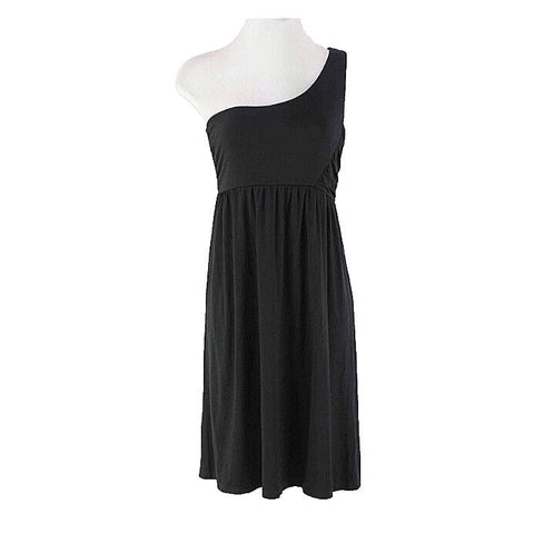 INC Sz S Black One Shoulder Ruched Jersey Rayon Blend Dress