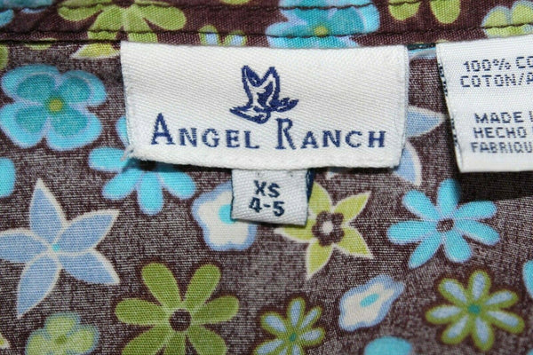 Angel Ranch Sz XS 4-5 Girls Brown Multi Floral Button Front 100% Cotton Top
