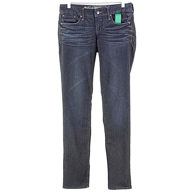 Express Stella Sz 0R x 33 Dark Blue Denim Skinny Leg Whisker Distress Jeans