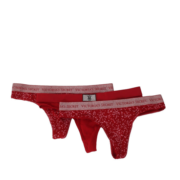 Victorias Secret Panties Sz M NEW Red Metallic Thong String Set Of 3 Cotton