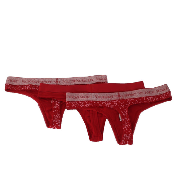 Victorias Secret Panties Sz M NEW Red Metallic Thong String Set Of 3 Cotton