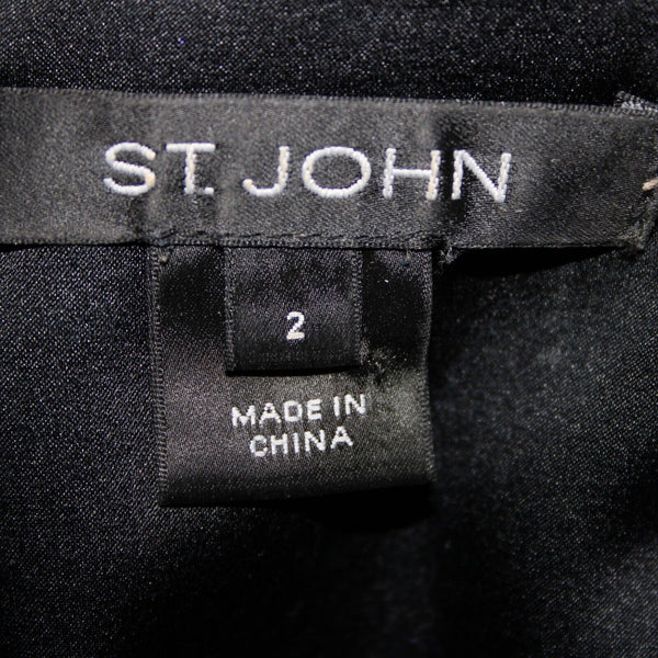 St John Sz 2 Silver Spangles Over Black Lined V Neck Polyester Silk Dress