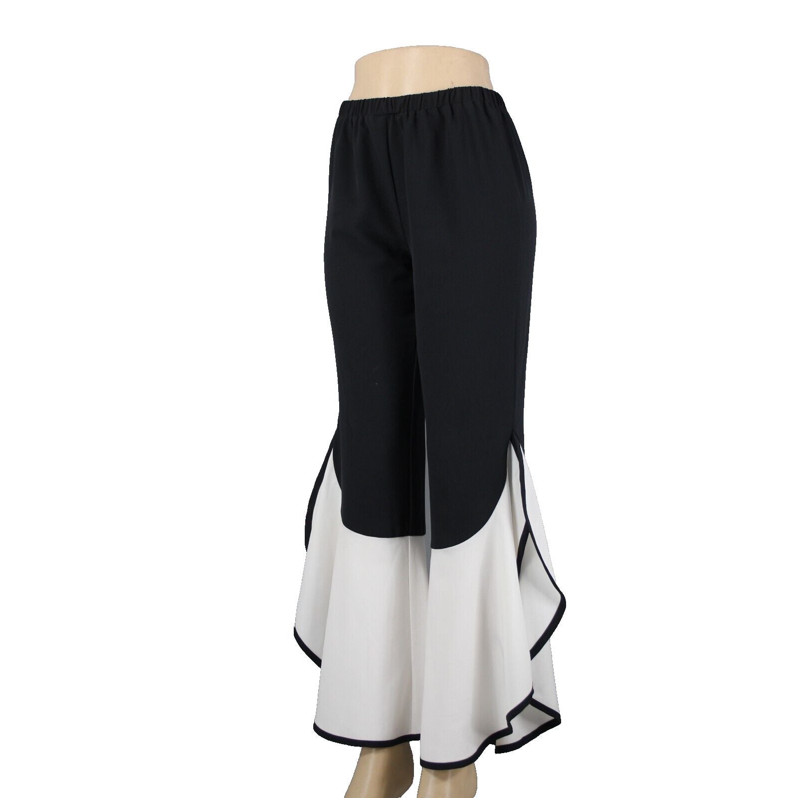 Masseys Sz S x 32 Black Elastic Waist White Calypso Flared 100% Poly Pant