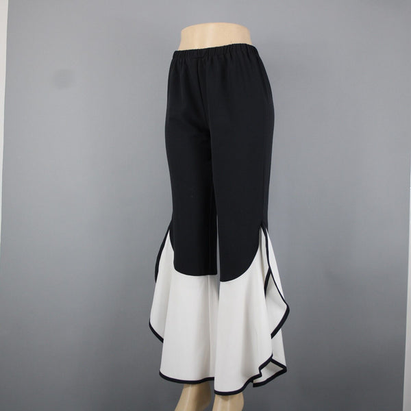 Masseys Sz S x 32 Black Elastic Waist White Calypso Flared 100% Poly Pant
