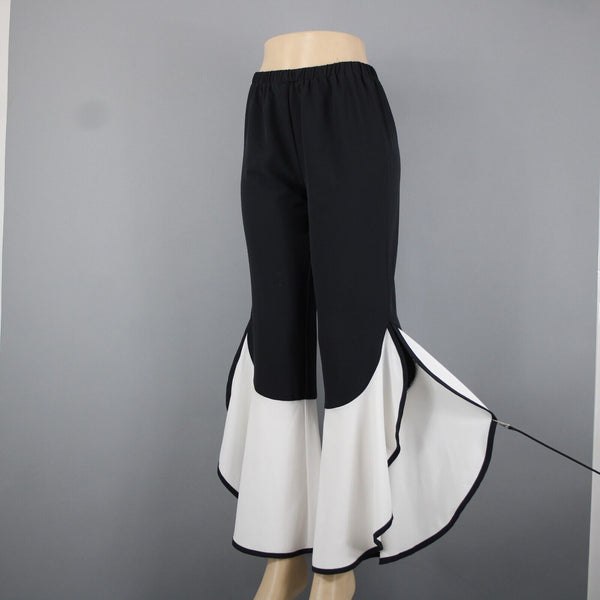 Masseys Sz S x 32 Black Elastic Waist White Calypso Flared 100% Poly Pant