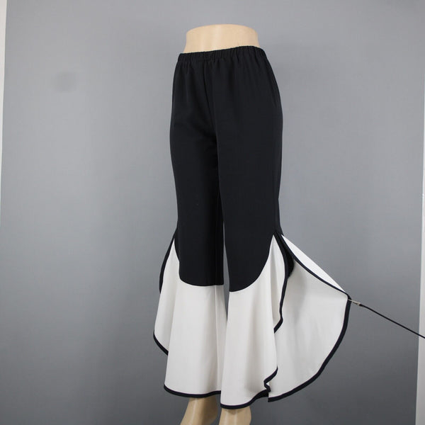Masseys Sz S x 32 Black Elastic Waist White Calypso Flared 100% Poly Pant