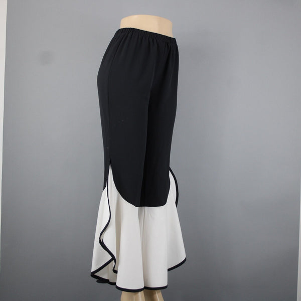 Masseys Sz S x 32 Black Elastic Waist White Calypso Flared 100% Poly Pant
