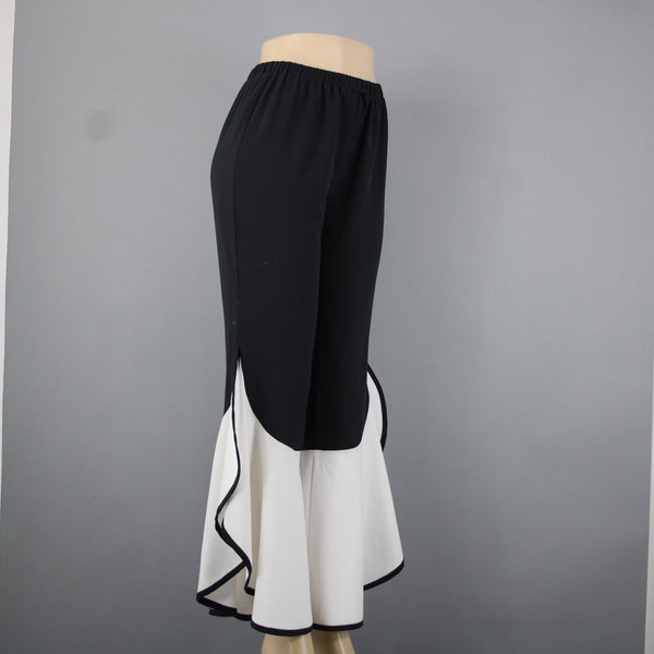 Masseys Sz S x 32 Black Elastic Waist White Calypso Flared 100% Poly Pant