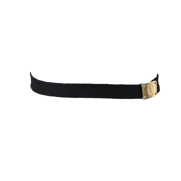 St John Couture Sz 14 Black Covered Elastic Gold Hardware Elastic Fabric Belt