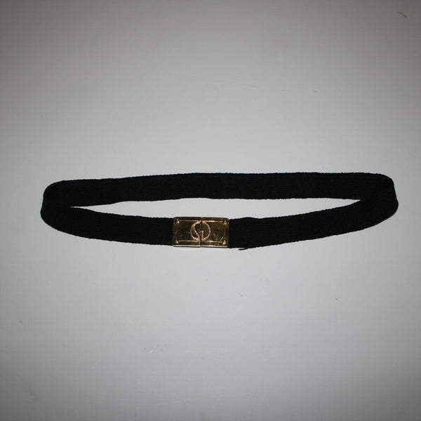 St John Couture Sz 14 Black Covered Elastic Gold Hardware Elastic Fabric Belt