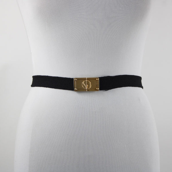 St John Couture Sz 14 Black Covered Elastic Gold Hardware Elastic Fabric Belt