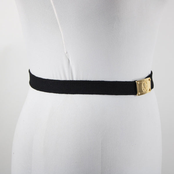 St John Couture Sz 14 Black Covered Elastic Gold Hardware Elastic Fabric Belt