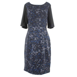 Tahari Metropolis NEW $198 Sz 12 Black Blue Gray Lined Poly Blend Dress