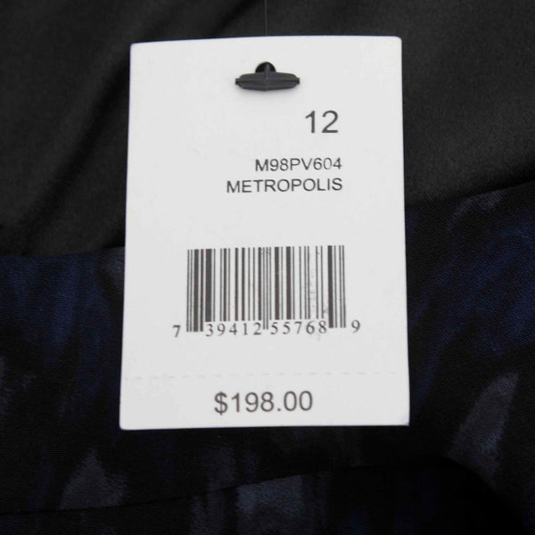 Tahari Metropolis NEW $198 Sz 12 Black Blue Gray Lined Poly Blend Dress