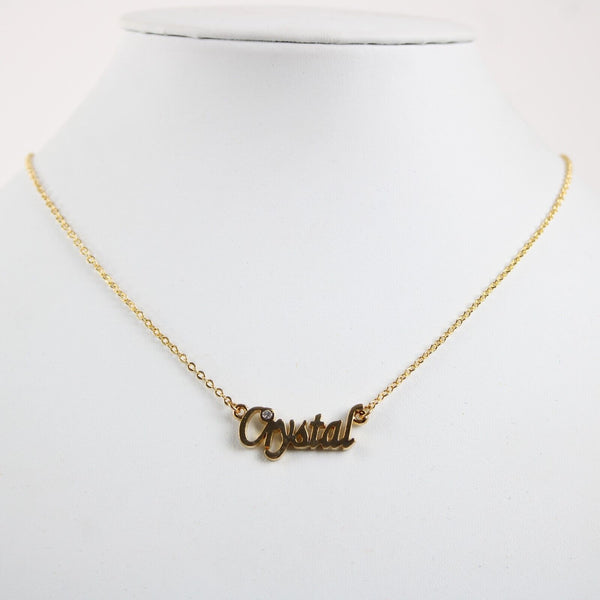 CRYSTAL NEW Name Goldtone Rhinestone Accent 14.5" W 4.5" Multi Ring Ext Necklace