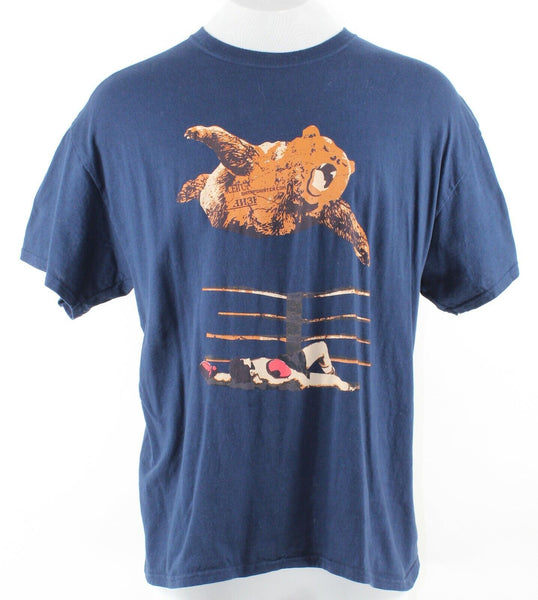 Gildan Sz XL Navy Blue Brown Multi 100% Cotton Bear T Shirt