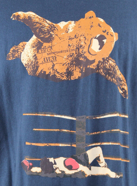 Gildan Sz XL Navy Blue Brown Multi 100% Cotton Bear T Shirt