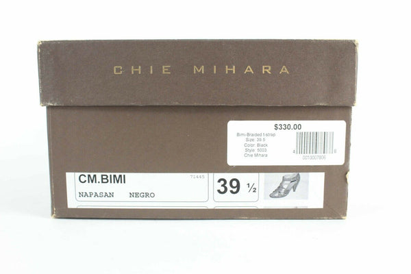 Chie Mihara Sz 39.5 Black Strappy 4" Cone Heel Genuine Leather Heels