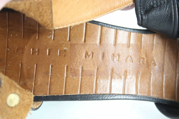 Chie Mihara Sz 39.5 Black Strappy 4" Cone Heel Genuine Leather Heels