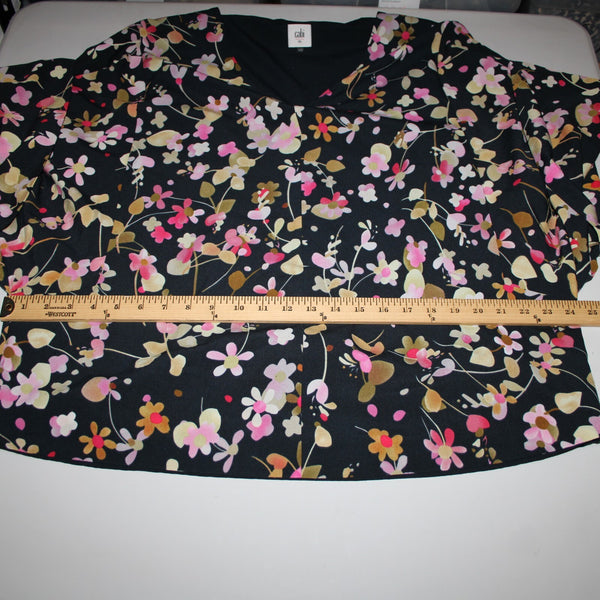 Cabi Sz XL Navy Multi Floral Flowy Short Dolman Sleeve Lined Polyester Top