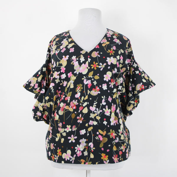 Cabi Sz XL Navy Multi Floral Flowy Short Dolman Sleeve Lined Polyester Top