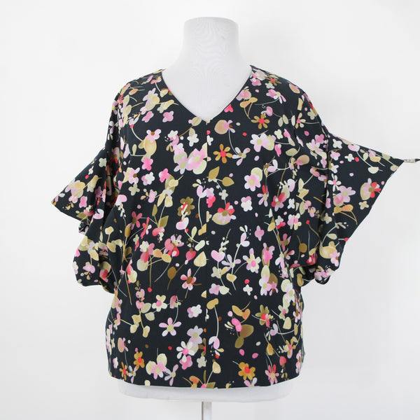 Cabi Sz XL Navy Multi Floral Flowy Short Dolman Sleeve Lined Polyester Top
