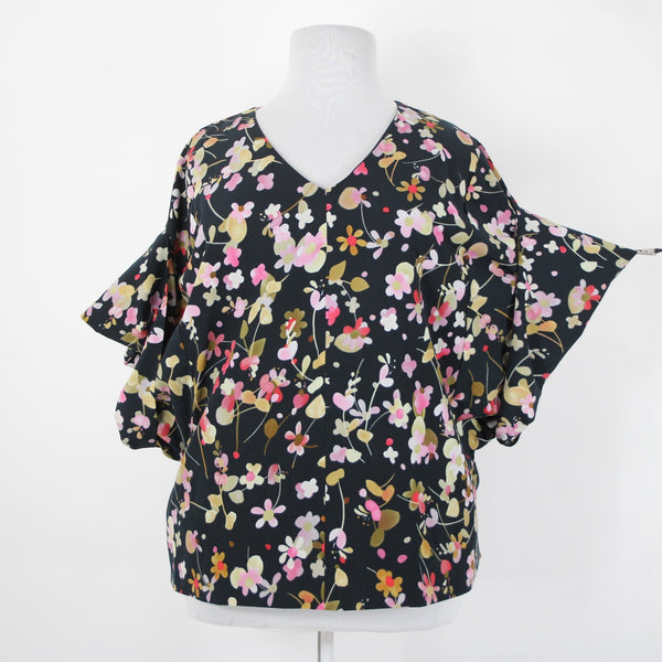 Cabi Sz XL Navy Multi Floral Flowy Short Dolman Sleeve Lined Polyester Top