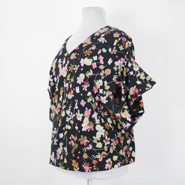 Cabi Sz XL Navy Multi Floral Flowy Short Dolman Sleeve Lined Polyester Top