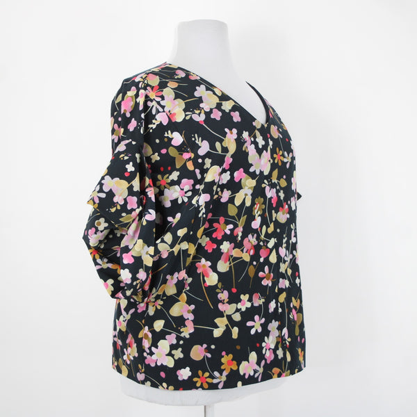 Cabi Sz XL Navy Multi Floral Flowy Short Dolman Sleeve Lined Polyester Top
