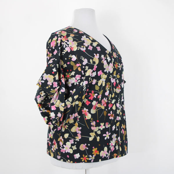 Cabi Sz XL Navy Multi Floral Flowy Short Dolman Sleeve Lined Polyester Top
