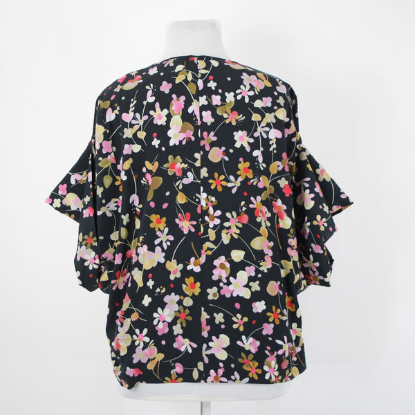Cabi Sz XL Navy Multi Floral Flowy Short Dolman Sleeve Lined Polyester Top