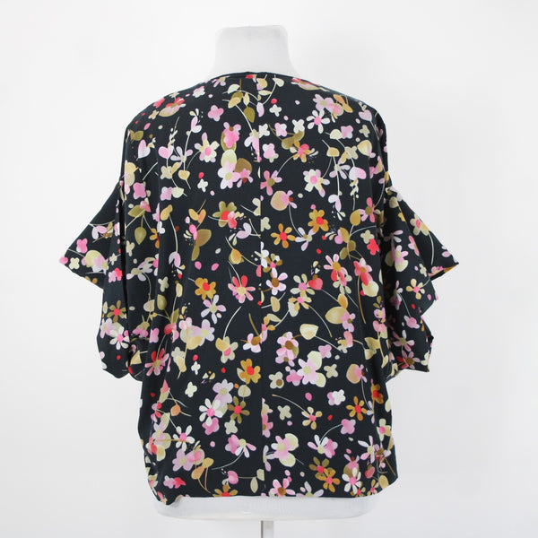 Cabi Sz XL Navy Multi Floral Flowy Short Dolman Sleeve Lined Polyester Top